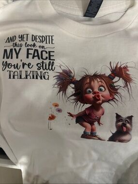2 sided Graphic Crewneck Sweatshirt - White with Black Text w/ little girl image